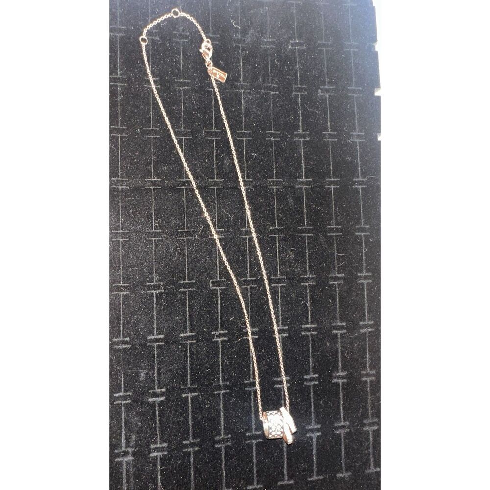 Coach Signature Enameled Necklace- Rose Gold/Chalk